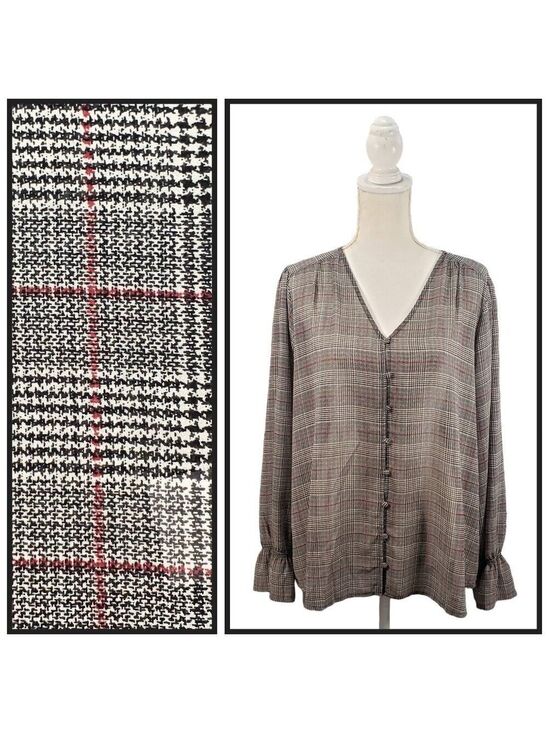 Maurices Tops - Maurices Women’s Large Plaid V-Neck Button Front Blouse Long Sleeve